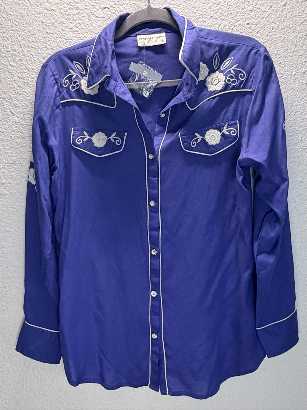 Vintage Goa Western Embroided Royal Blue Button Down